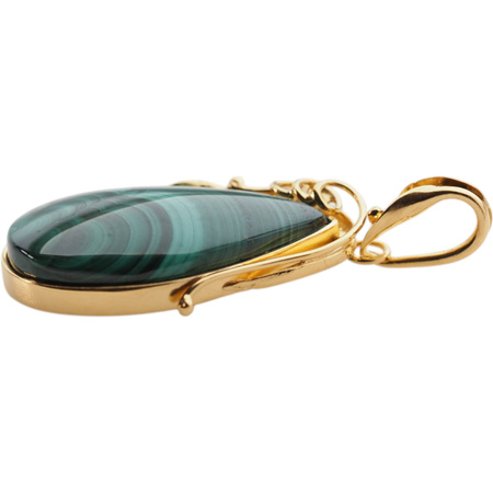 Zawieszka malachit łza w srebrze złoconym z liśćmi