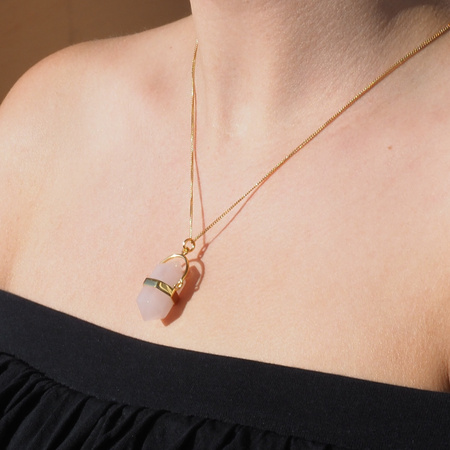 Naszyjnik - Kwarc Różowy sopel w okuciu na łańcuszku