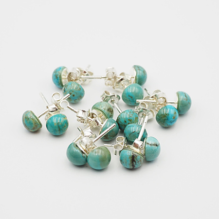 Kolczyki sztyfty z okrągłymi Turkusami w srebrze