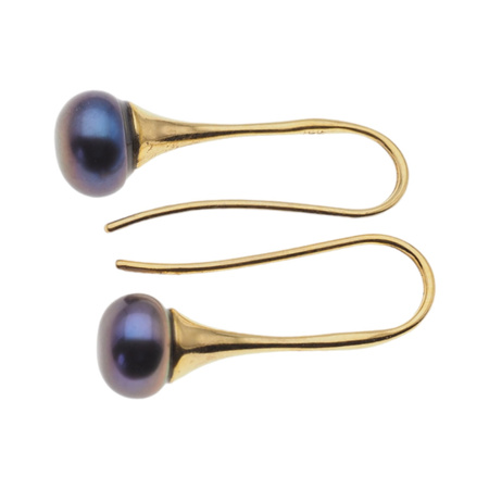 Kolczyki trąbki- fioletowe, okrągłe Perły w srebrze złoconym