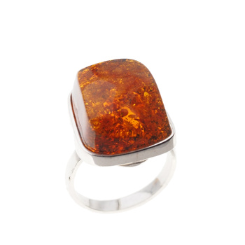 Pierścionek - Koniakowym Bursztyn trapez w srebrze