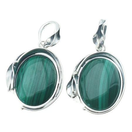 Zawieszka z owalnym malachitem w srebrze oksydowanym