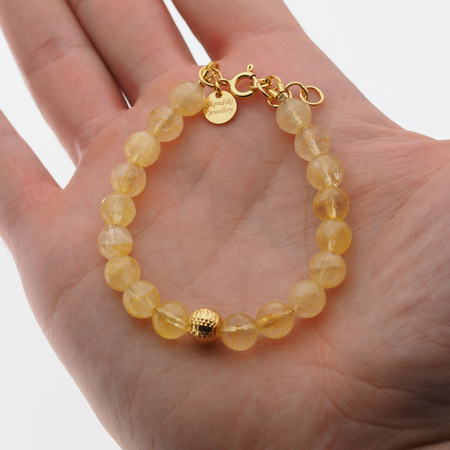 Bransoletka - Cytryn cięte kulki 8mm i srebro złocone