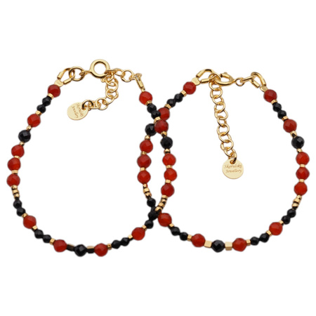 Bransoletka - Onyks czerwony, Turmalin, Hematyt i srebro złocone