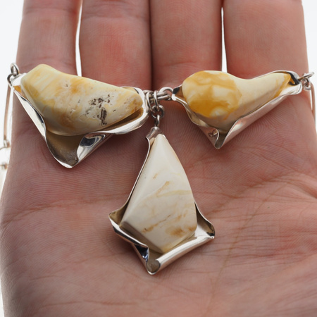 Naszyjnik regulowany - mleczny Bursztyn w srebrze 