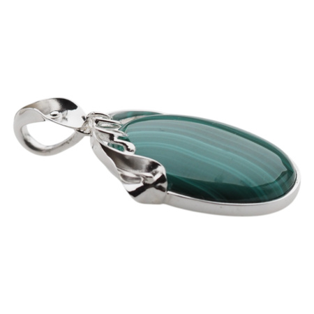 Zawieszka z owalnym malachitem w srebrze
