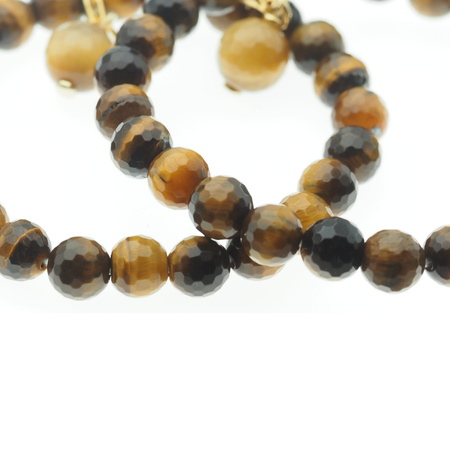 Bransoletka - Tygrysie Oko cięte kulki i srebro złocone