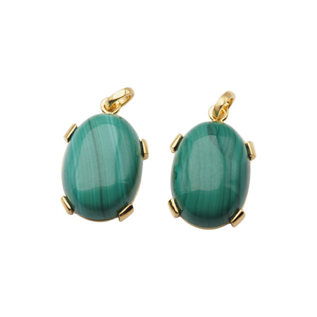 Zawieszka z owalnym malachitem w srebrze złoconym