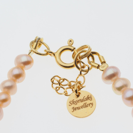 Bransoletka - Perły hodowane różowe i srebro złocone