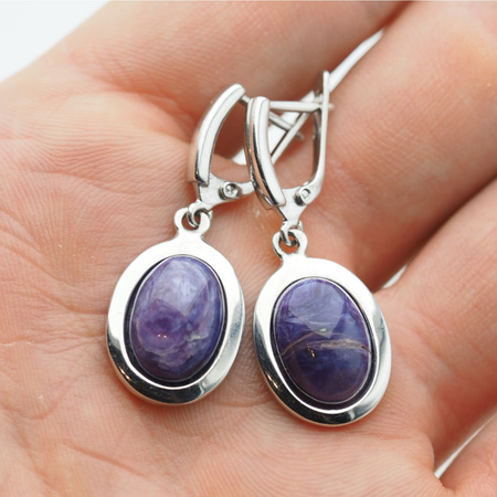 Kolczyki z owalnymi czaroitami w srebrze rodowanym