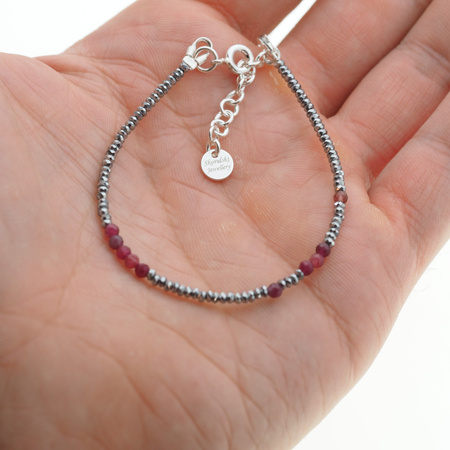 Bransoletka urodzeniowa październik - turmalin, hematyt i srebro