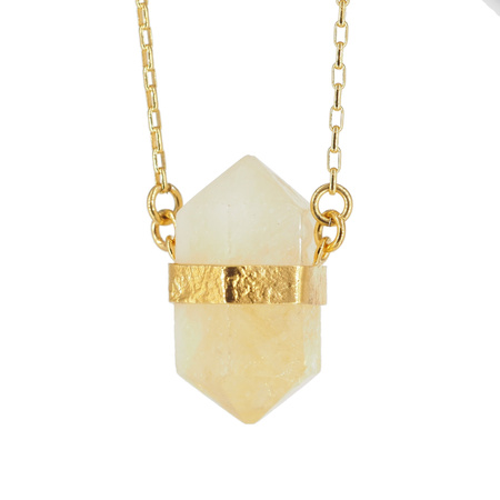 Naszyjnik - Cytryn sopel w okuciu na łańcuszku złoconym