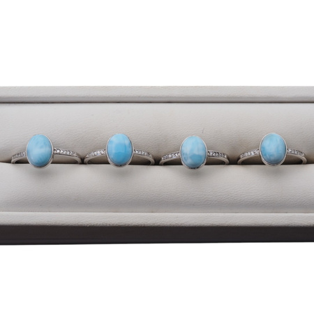 Pierścionek regulowany - owalny Larimar i cyrkonie w srebrze rodowanym