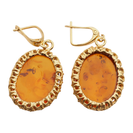 Kolczyki - koniakowy Bursztyn owal i srebro złocone