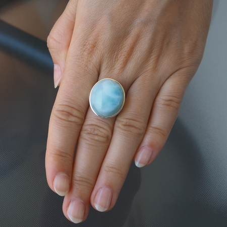 Pierścionek regulowany - owalny Larimar 19x16 w srebrze