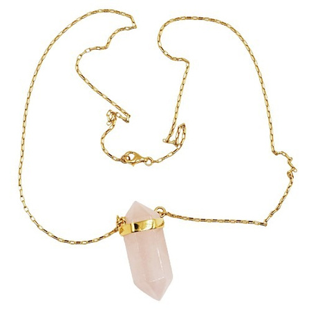 Naszyjnik - Kwarc Różowy sopel w okuciu na łańcuszku