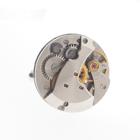 Spinki do mankietów z okrągłym mechanizmem zegarka w srebrze.