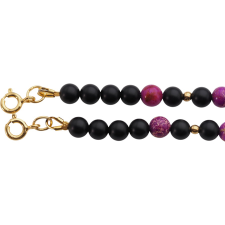 Bransoletka z fioletowym Jaspisem cesarskim i Onyksem – srebro pozłacane 24k