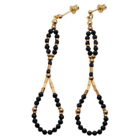 Kolczyki wiszące sztyfty - Turmalin czarny i srebro złocone