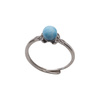 Pierścionek regulowany - okrągły Larimar i cyrkonie w srebrze rodowanym