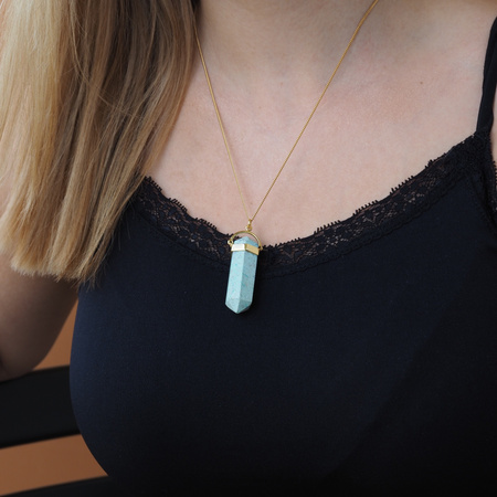 Naszyjnik - Turkus sopel w okuciu na łańcuszku złoconym