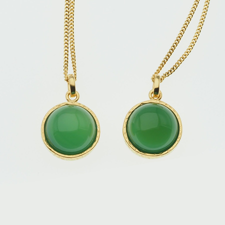 Naszyjnik srebrny złocony - Agat zielony okrągły na łańcuszku