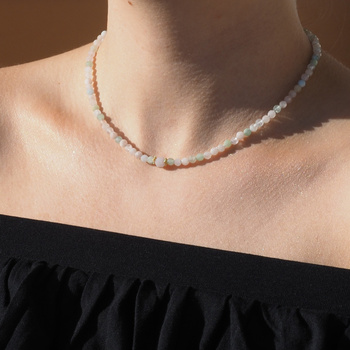 Naszyjnik - Morganit fasetowane kulki i srebro złocone