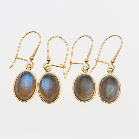 Kolczyki - owalny Labradoryt w srebrze złoconym