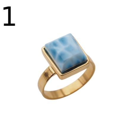 Pierścionek regulowany - prostokątny Larimar w srebrze złoconym