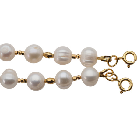 Naszyjnik - Białe Perły, Rubin, hematyt i srebro złocone