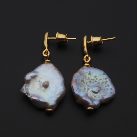 Kolczyki - fioletowe Perły Keshi w srebrze złoconym