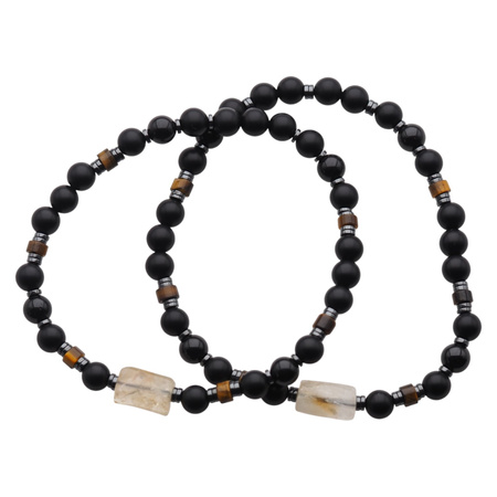 Bransoletka męska na gumce - onyks, turmalin czarny, tygrysie oko, cytryn