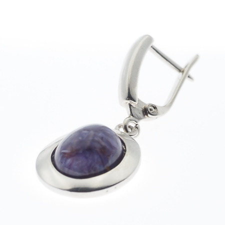 Kolczyki z owalnymi czaroitami w srebrze rodowanym