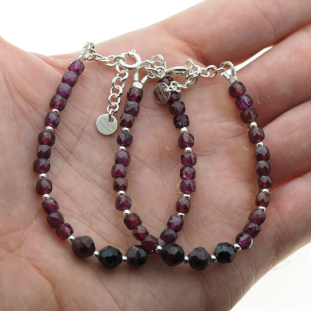 Bransoletka - Granat, Hematyt i srebro