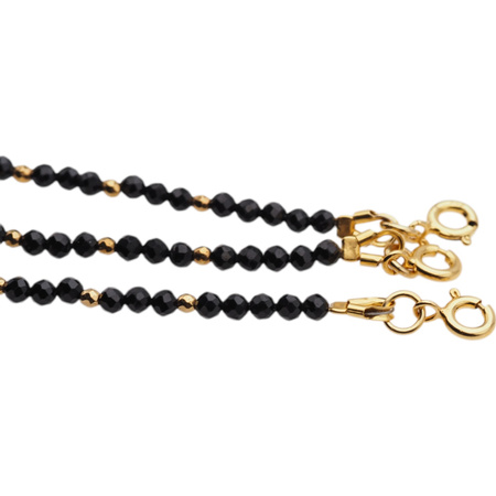 Bransoletka regulowana - Turmalin czarny, gwiazdki i srebro złocone (świąteczne)