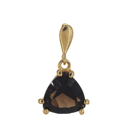 Zawieszka - Kwarc dymny trójkąt (szlif diamentowy) w srebrze złoconym