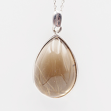 Zawieszka z Kwarcem Rutylowym ze złotą nitką w srebrze rodowanym