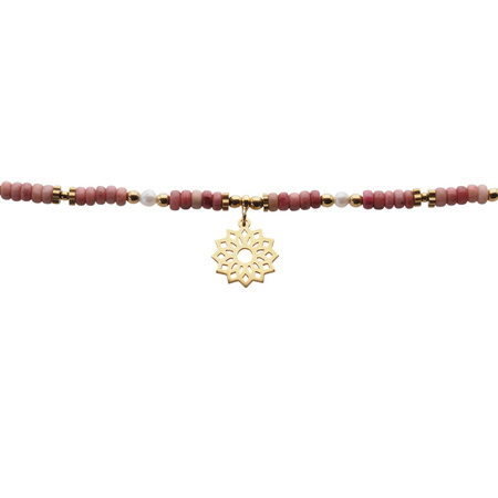 Naszyjnik - Rodonit, Perły, Hematyt złoty i srebro złocone