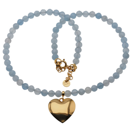 Naszyjnik z sercem - Akwamaryn fasetowany i srebro złocone