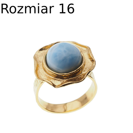 Pierścionek regulowany - okrągły Larimar w złoconym srebrze młotkowanym
