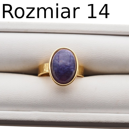 Pierścionek regulowany z Czaroitem w srebrze złoconym