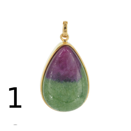 Zawieszka - Zoisyt z Rubinem łza w srebrze złoconym