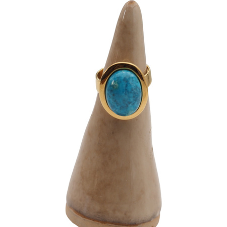 Pierścionek regulowany - Turkus owalny w srebrze złoconym