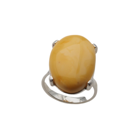 Pierścionek regulowany - Mleczny Bursztyn owal w srebrze