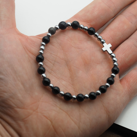 Bransoletka różaniec na gumce - Onyks. Jaspis Cesarski i Hematyt
