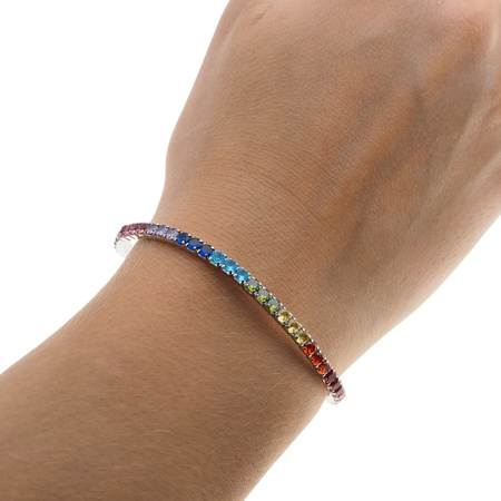 Bransoletka sprężynująca - kolorowe cyrkonie w srebrze