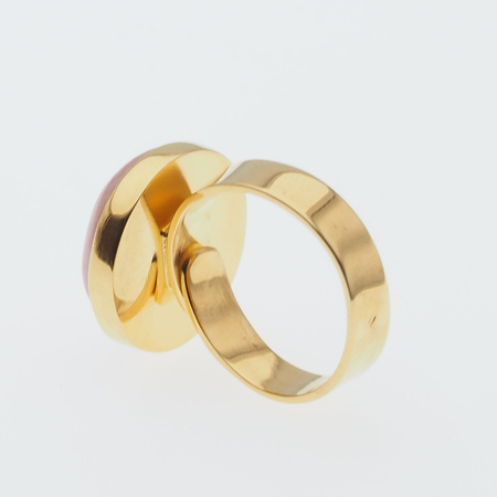 Pierścionek regulowany - Opal Różowy koło w srebrze złoconym