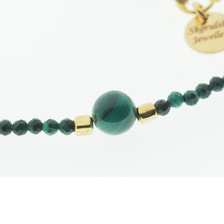 Naszyjnik regulowany - Malachit fasetowany i srebro złocone