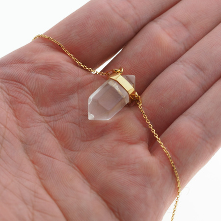 Naszyjnik - Kryształ Górski sopel w okuciu na łańcuszku złoconym