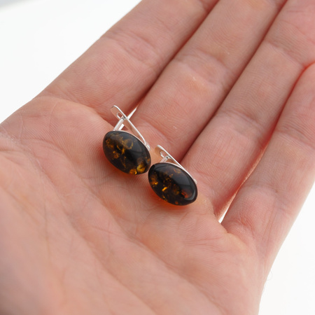 Kolczyki - Bursztyn owal i srebro